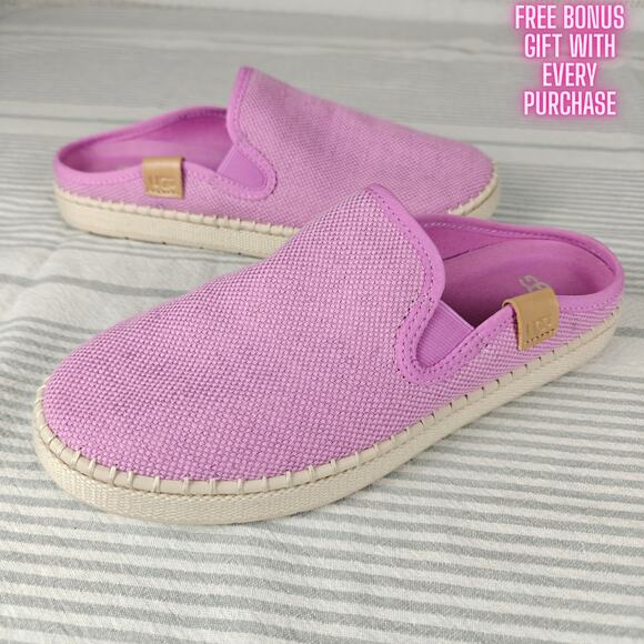 UGG Pink Purple Canvas Slide Slip On Comfort Shoes Women’s Size 8 NEW - Picture 1 of 10